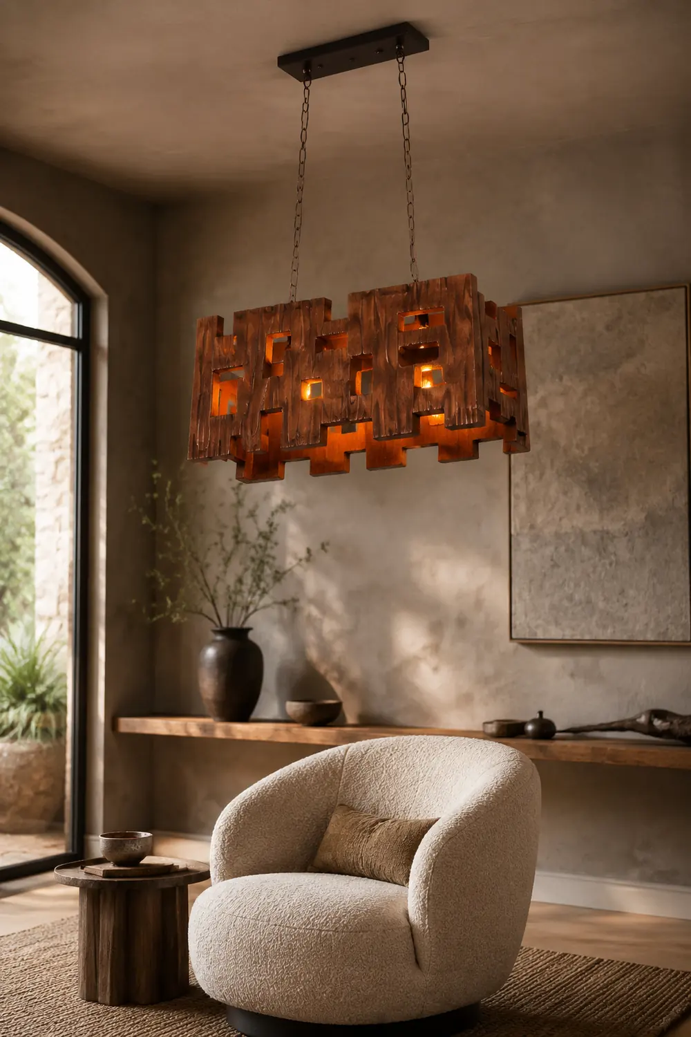 Austin Rechteckige Pendelleuchte, Metall & Holz, 50x100cm - Lumpaz
