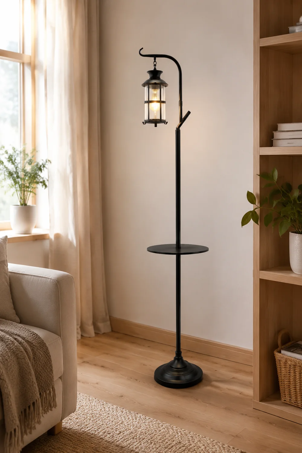 Alessio Laternen Schirm Schwarz Stehlampe mit einem kleinen Tisch, Metall, 4 Farben, 174CM Lang - Lumpaz