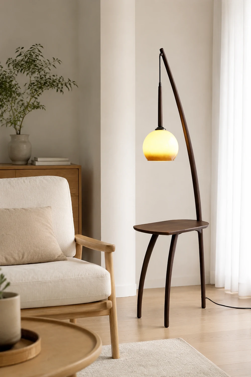 Ozawa Kuppel StehleuchteMit einem kleinen Tisch, Holz, 225CM Lang - Lumpaz