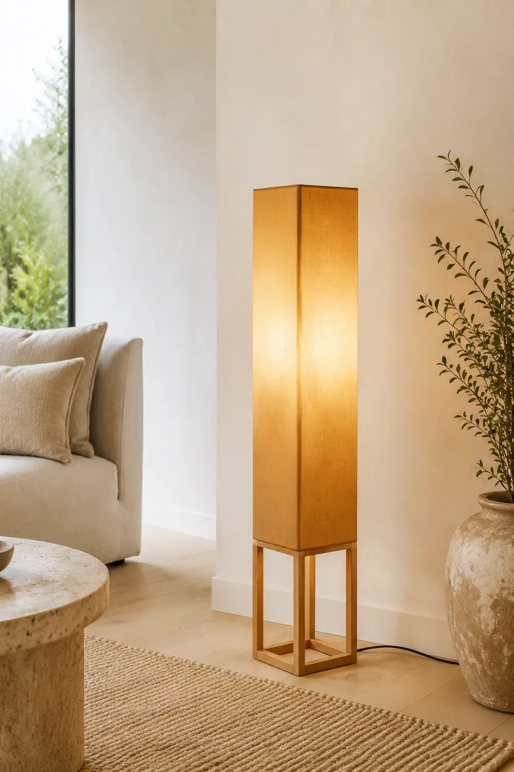 Ozawa Rechteckige Stehlampe, Holz & Textil, 119CM Lang - Lumpaz