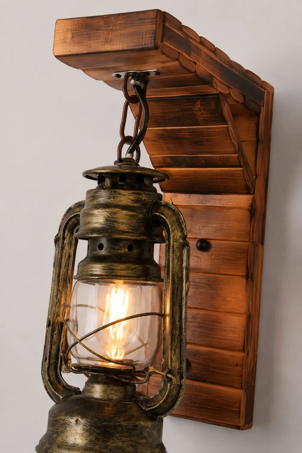 Austin Laterne Wandleuchte, Metall & Holz, 12x40cm - Lumpaz