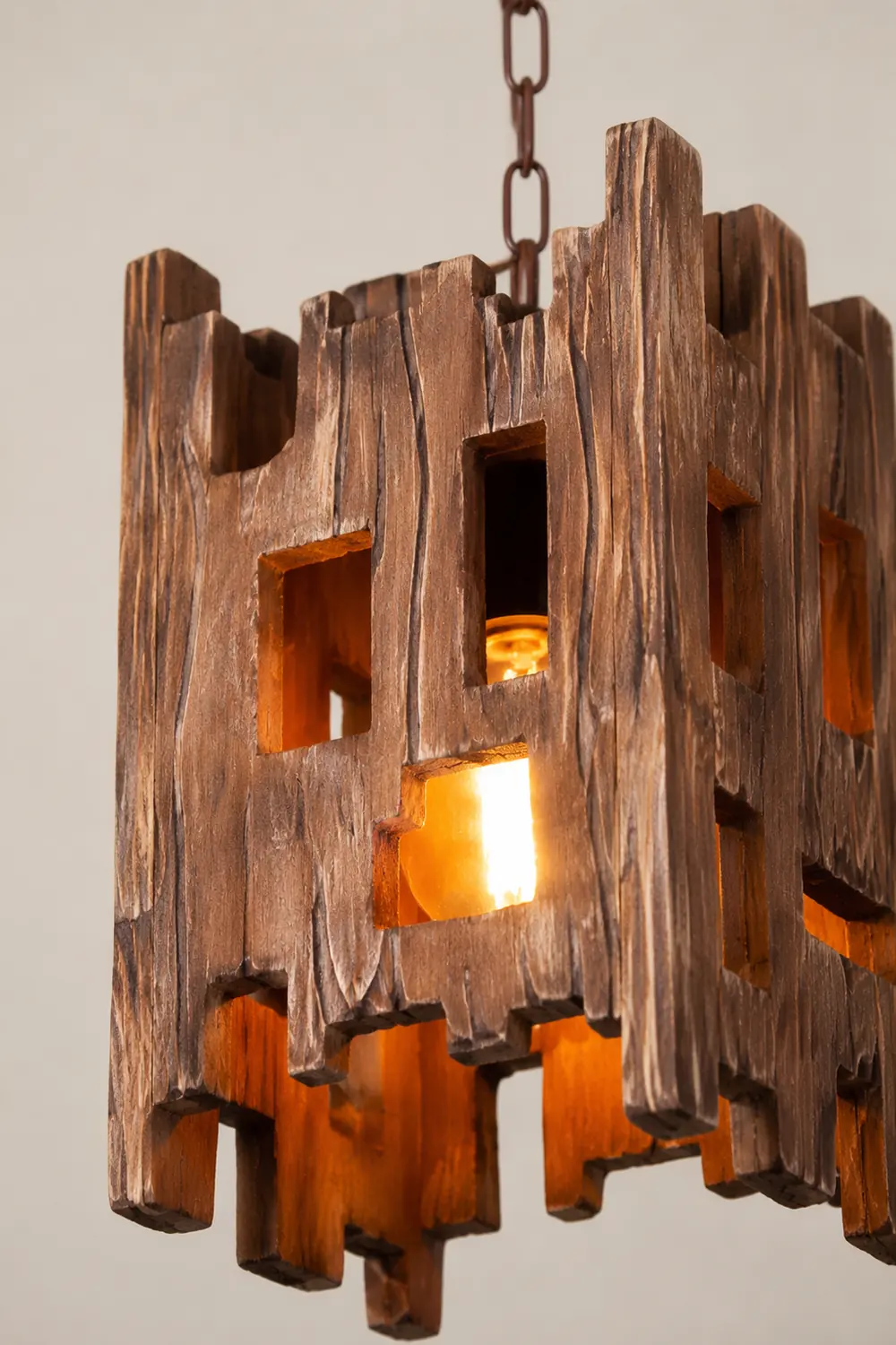 Austin Rechteckige Pendelleuchte, Metall & Holz, 22x22x100cm - Lumpaz