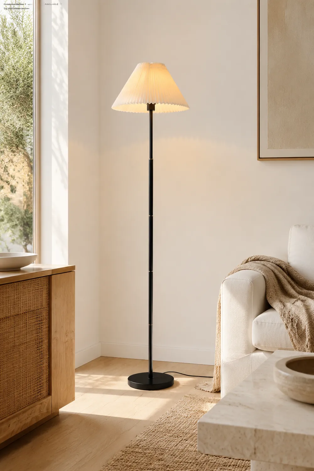 Ozawa Stehleuchte Plissiert, Metall & Stoff, 3 Farben, 165CM Lang - Lumpaz