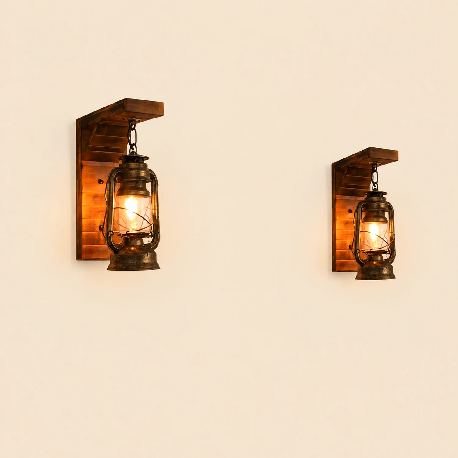 Austin Laterne Wandleuchte, Metall & Holz, 12x40cm - Lumpaz
