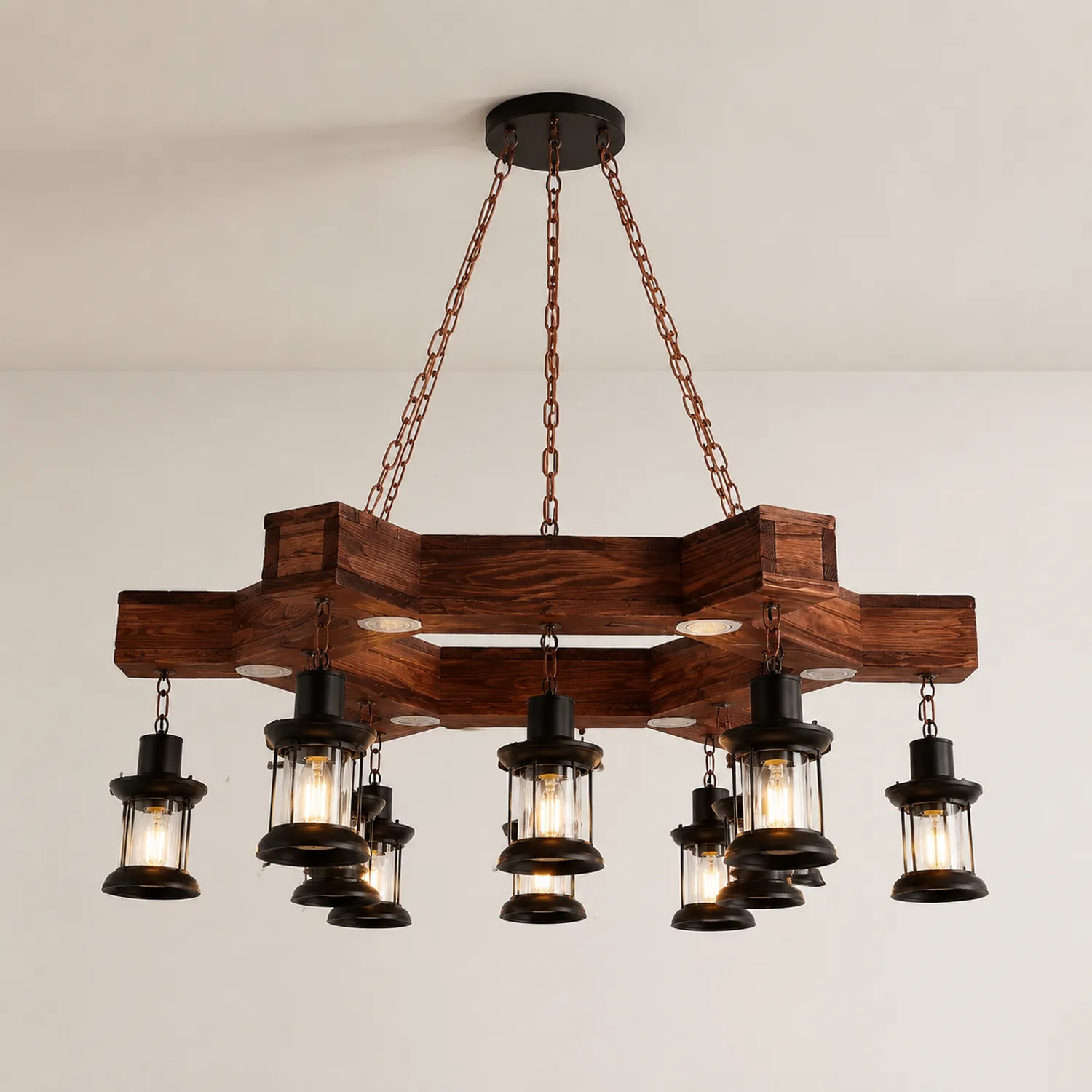 Austin Pendelleuchte, Metall & Holz, 11-flammig - Lumpaz