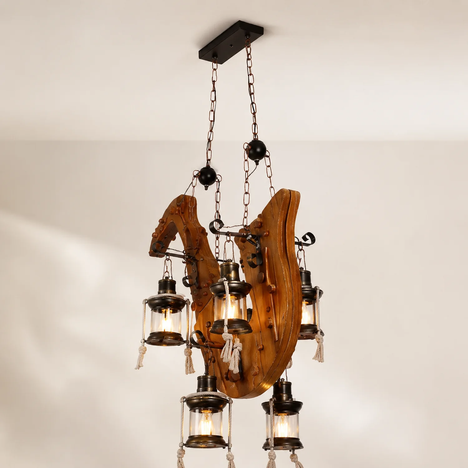 Austin Saxophon Pendelleuchte, Metall & Holz, 5-flammig - Lumpaz