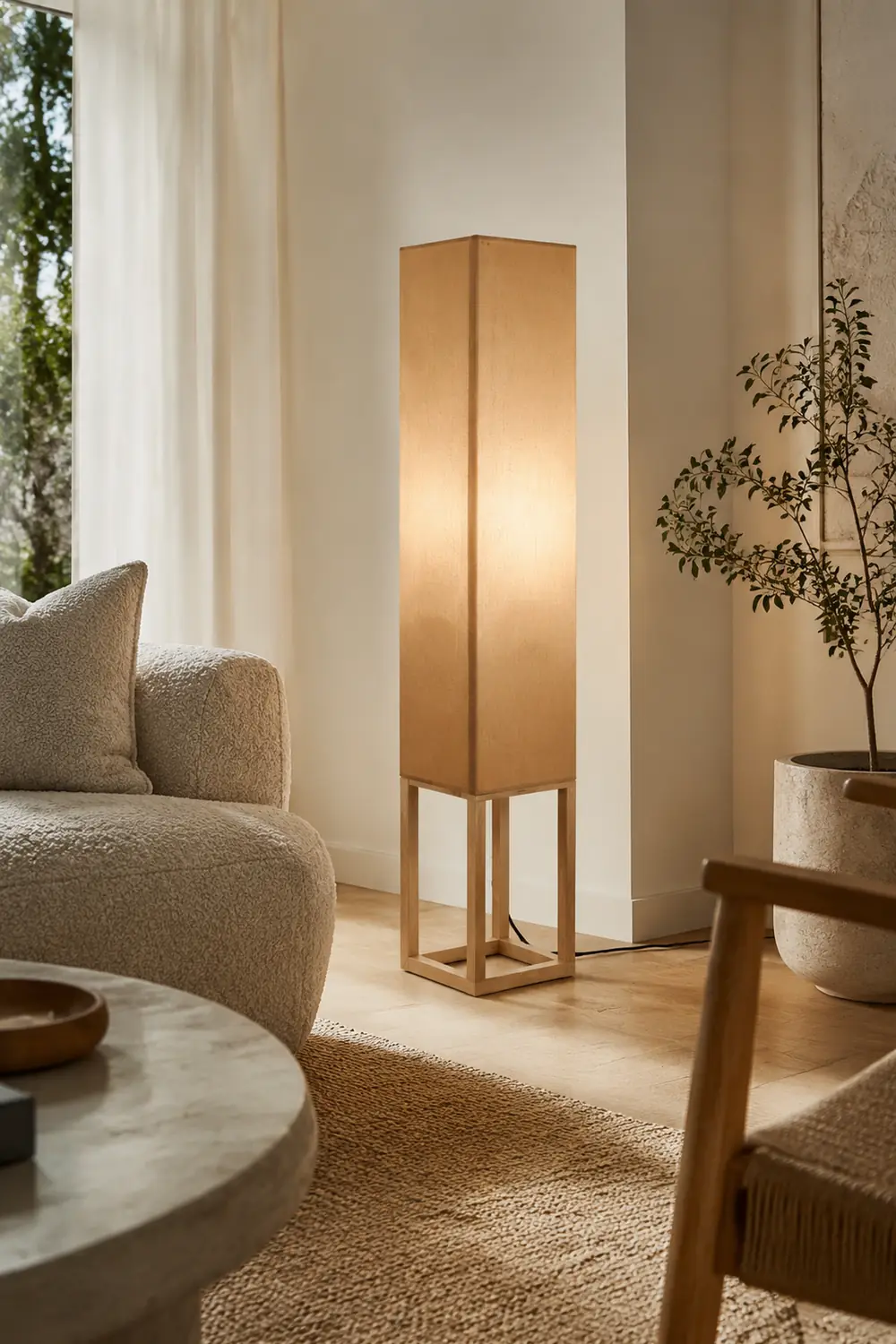 Ozawa Rechteckige Stehlampe, Holz & Textil, 119CM Lang - Lumpaz