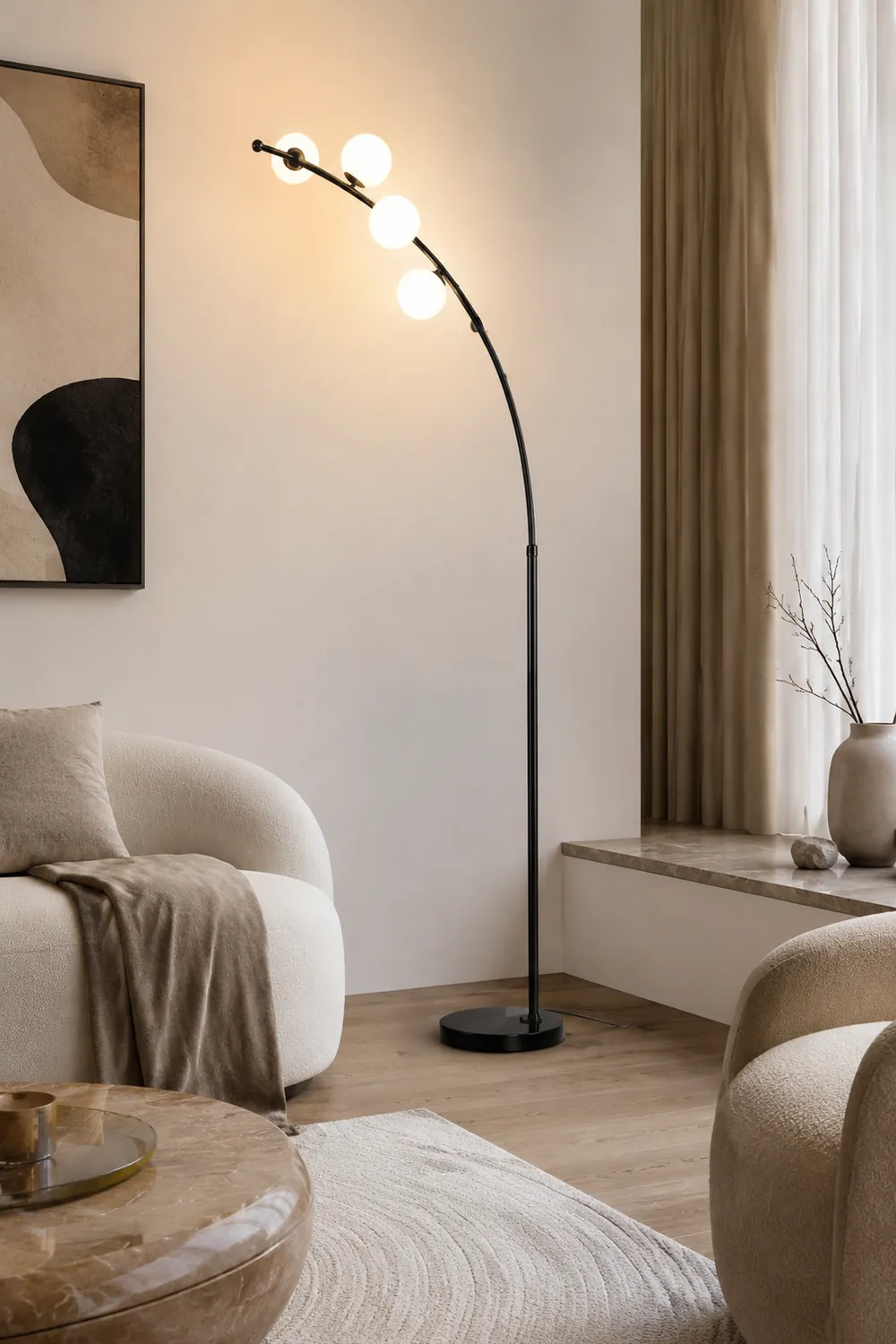 Valentina Bogen Blase Stehleuchte, 2 Farben, 3/4/6-flammig, 200CM Lang - Lumpaz