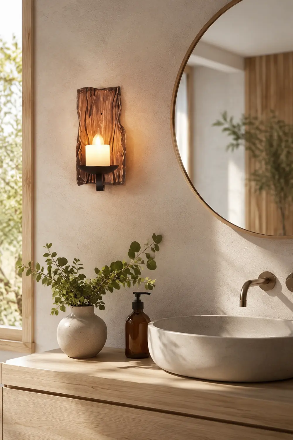 Austin Rechteckige Kerze Wandleuchte, Holz & Metall - Lumpaz
