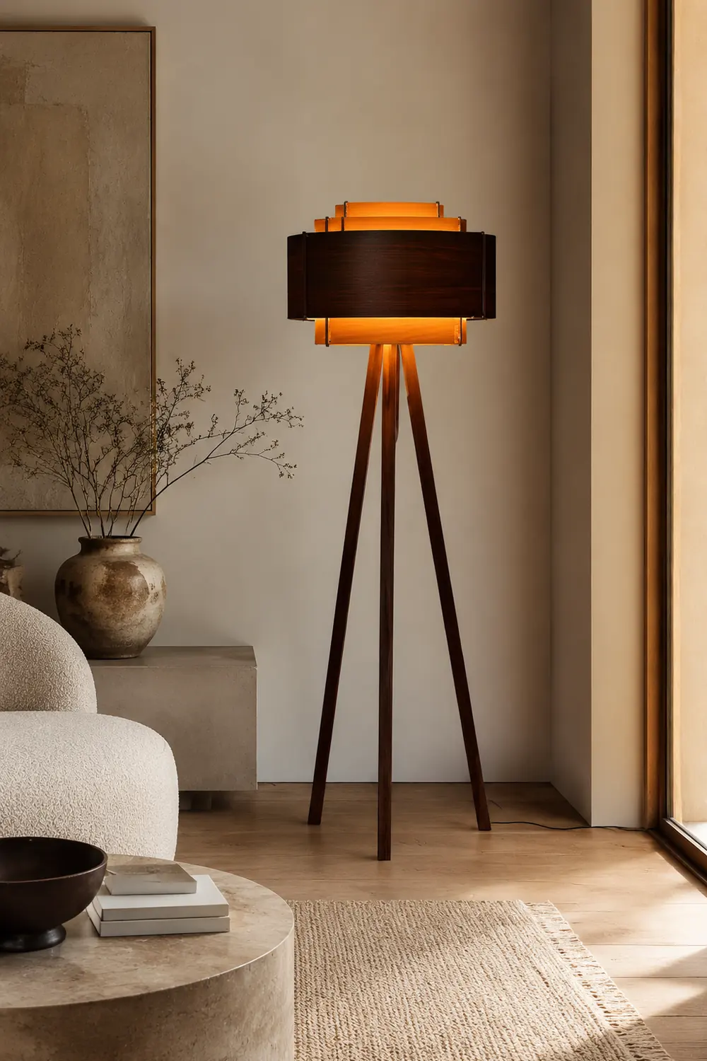 Ozawa Moderne Braune Stativ-Stehleuchte, Holz, 157CM Lang - Lumpaz