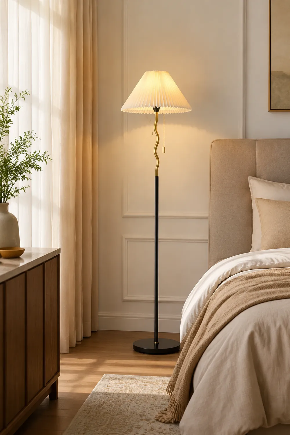 Ozawa Geometrische Plissierte Stehleuchte, Metall & Stoff, 160CM Lang - Lumpaz