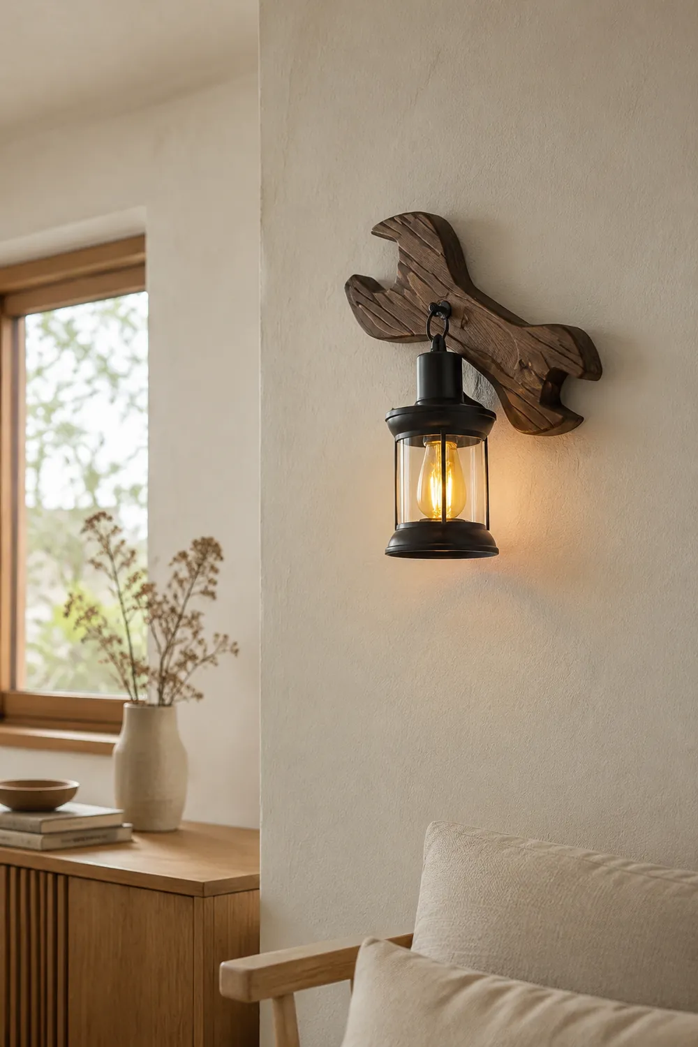 Austin Laterne & Spanner Wandleuchte, Holz & Metall - Lumpaz