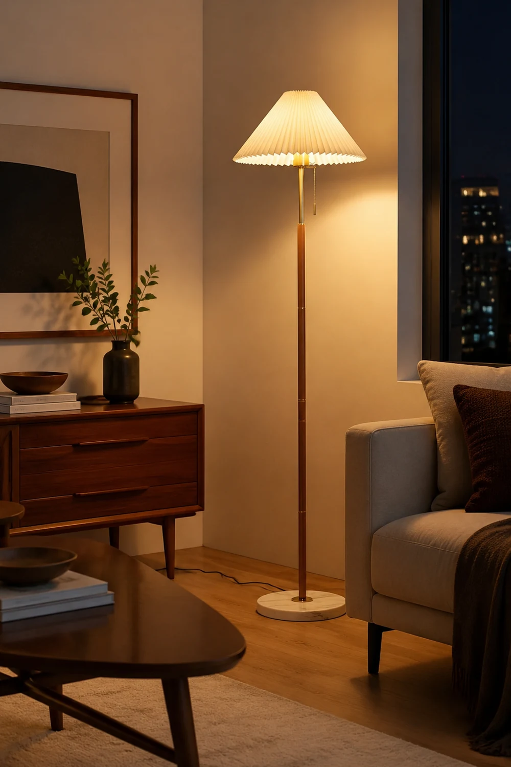 Ozawa Stehlampe Floor Lamp Plissiert, Metall&Stoff, 170CM Lang - Lumpaz