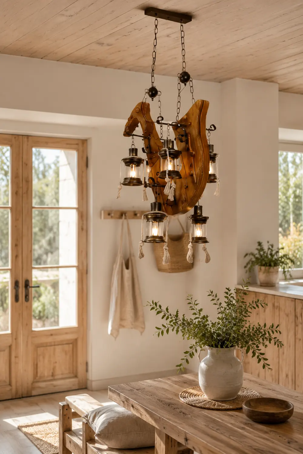 Austin Saxophon Pendelleuchte, Metall & Holz, 5-flammig - Lumpaz