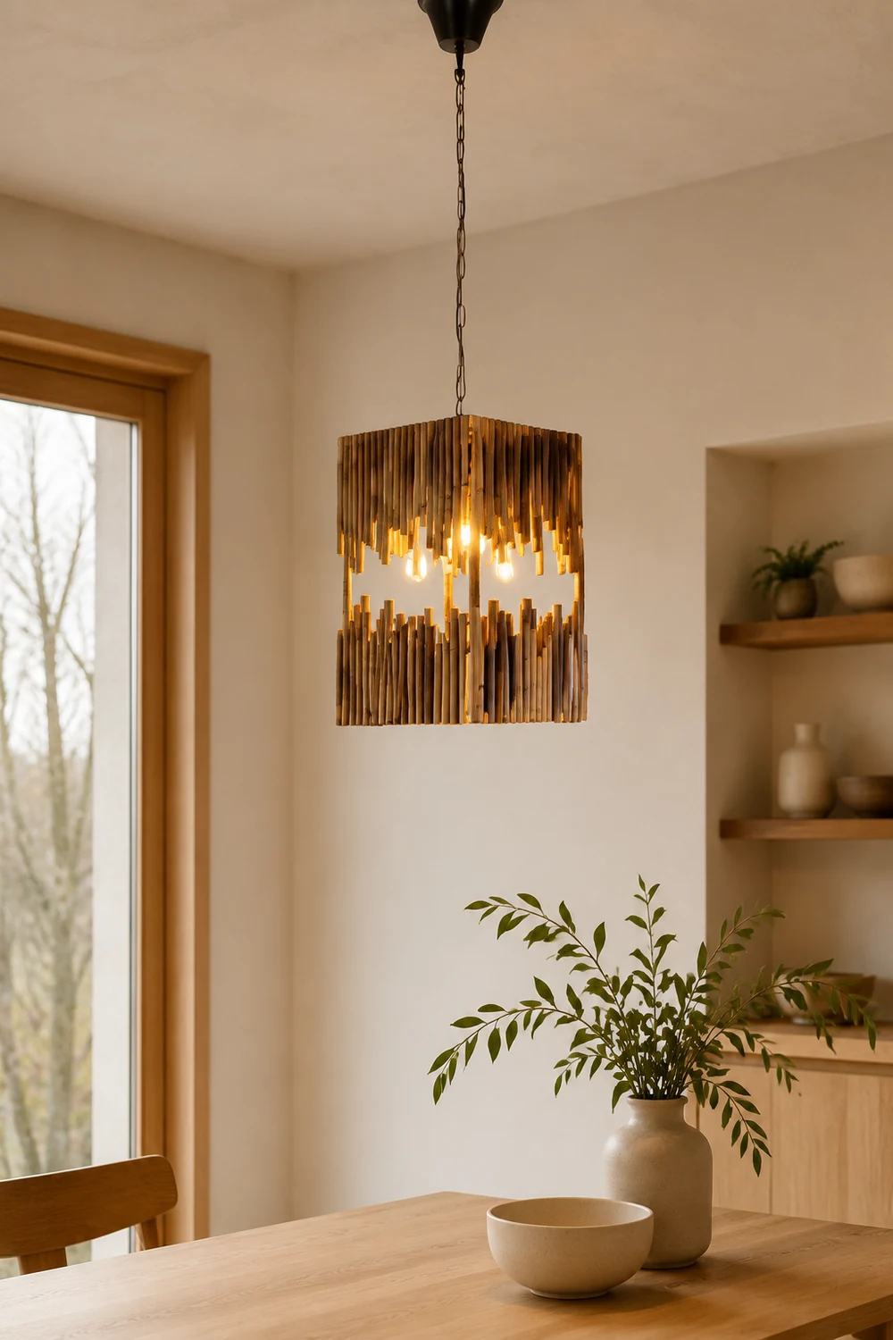 Austin Rechteckige Pendelleuchte, Metall & Holz - Lumpaz