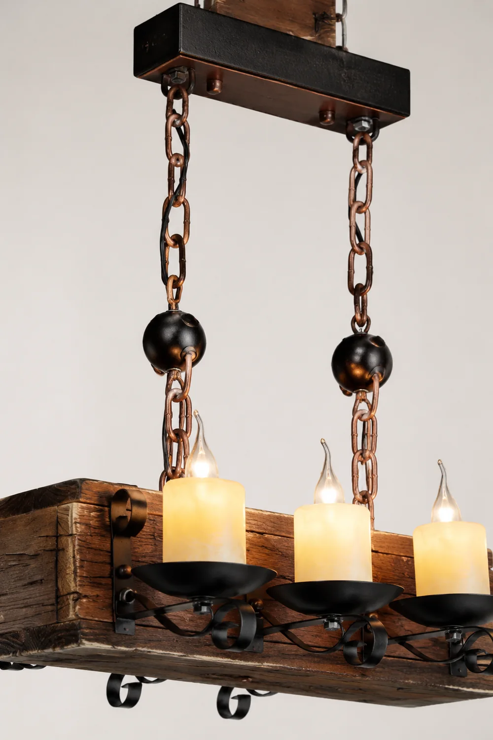 Austin Rechteckige Pendelleuchte, Metall & Holz, 6-flammig - Lumpaz
