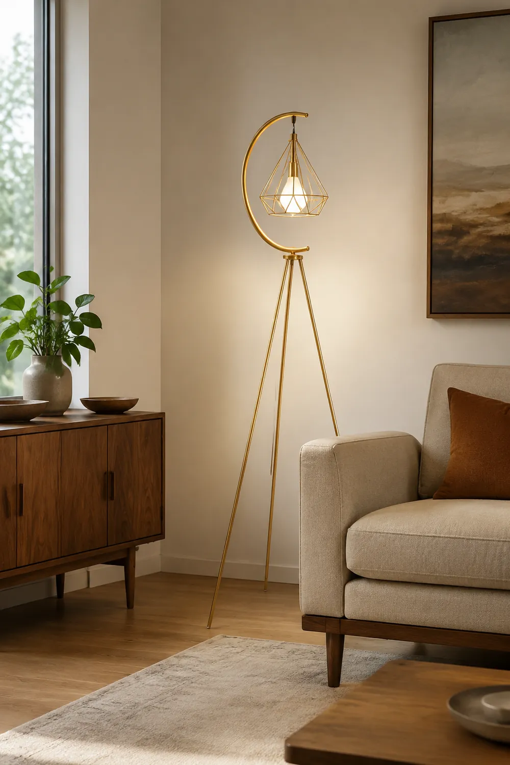 Eryn Diamantförmiger Lampenschirm Stativ Stehlampe, Metall, 2 Farben, 160CM Lang - Lumpaz