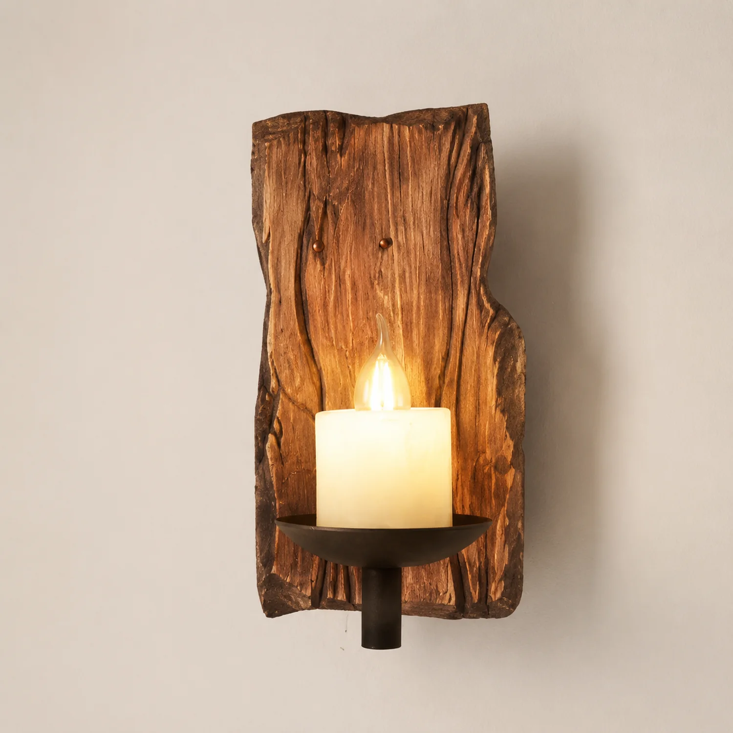 Austin Rechteckige Kerze Wandleuchte, Holz & Metall - Lumpaz