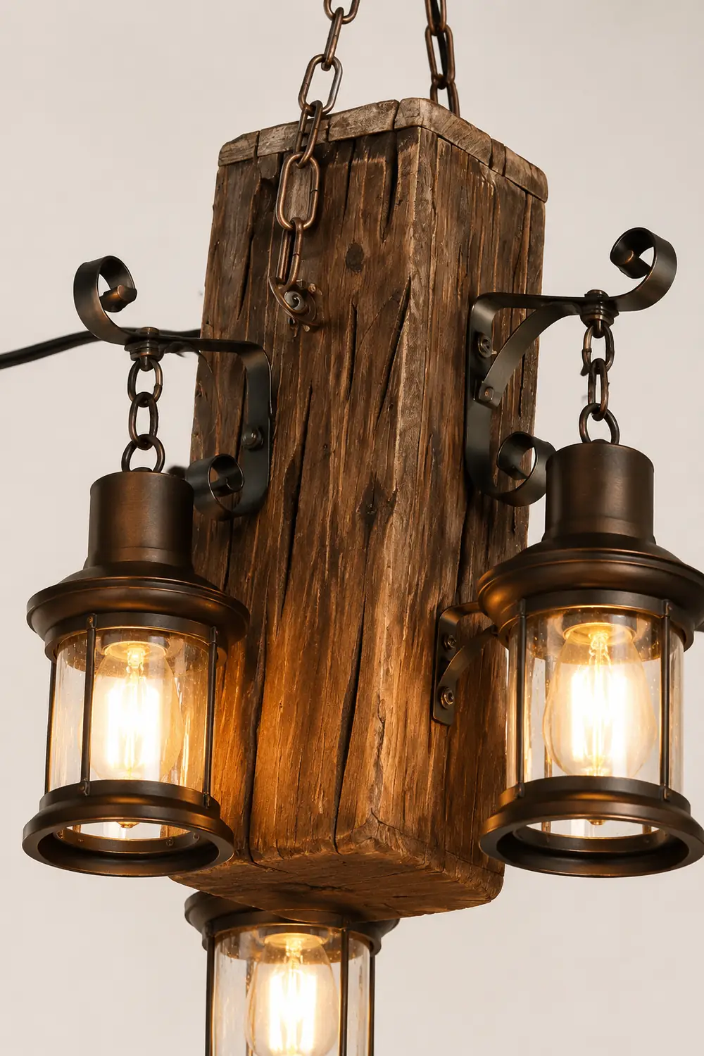 Austin Rechteckige Pendelleuchte, Metall & Holz, 4-flammig - Lumpaz