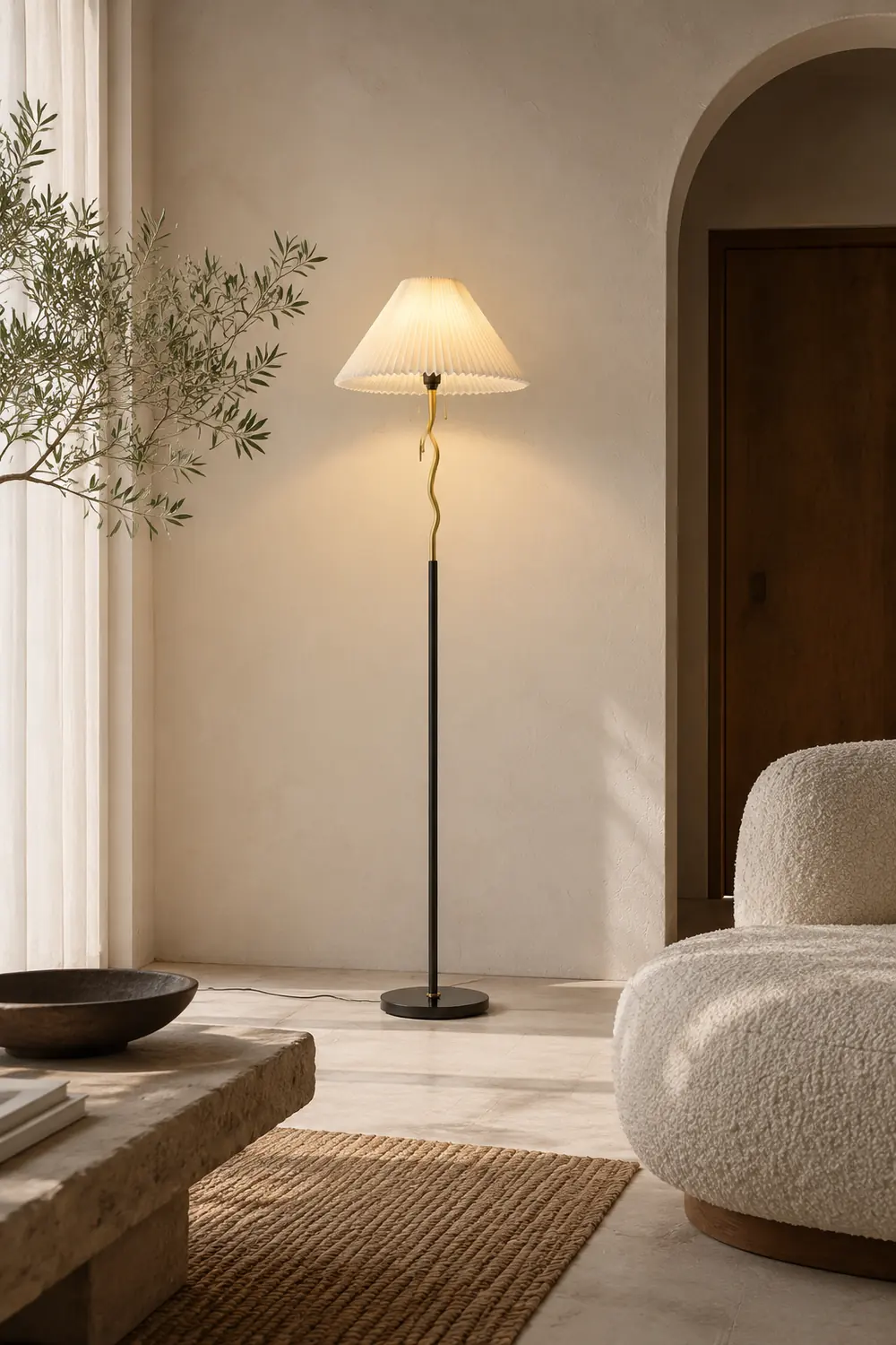 Ozawa Geometrische Plissierte Stehleuchte, Metall & Stoff, 160CM Lang - Lumpaz