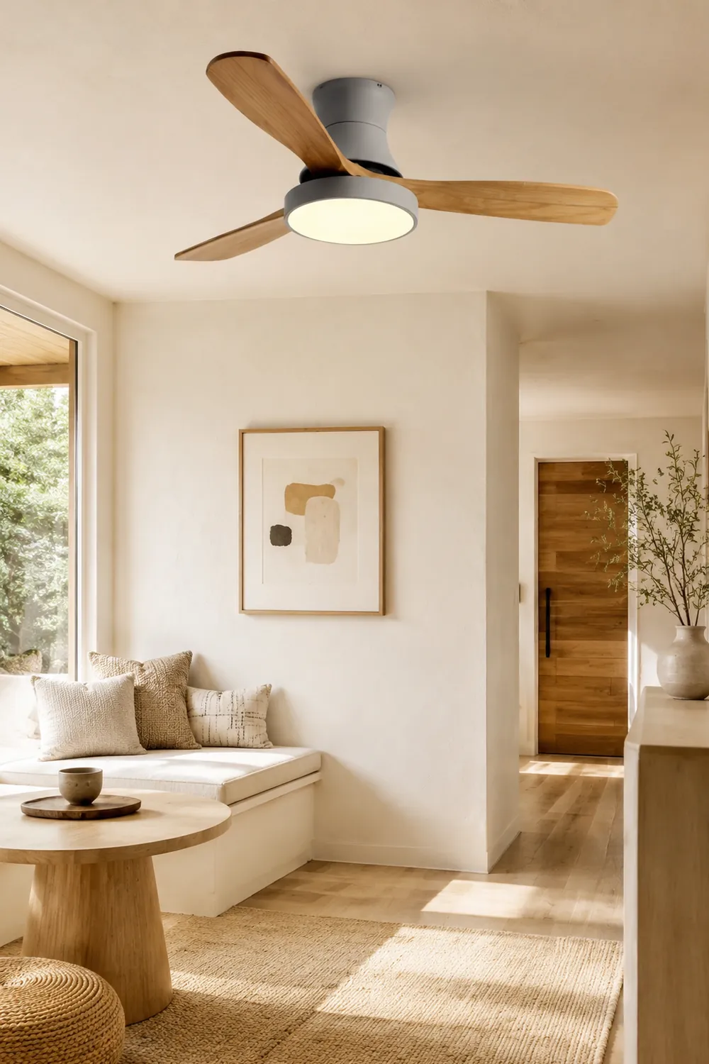 Walters 3-Blatt Deckenventilator mit Beleuchtung, Weiß & Grau, Metall & Holz, ∅132CM - Lumpaz