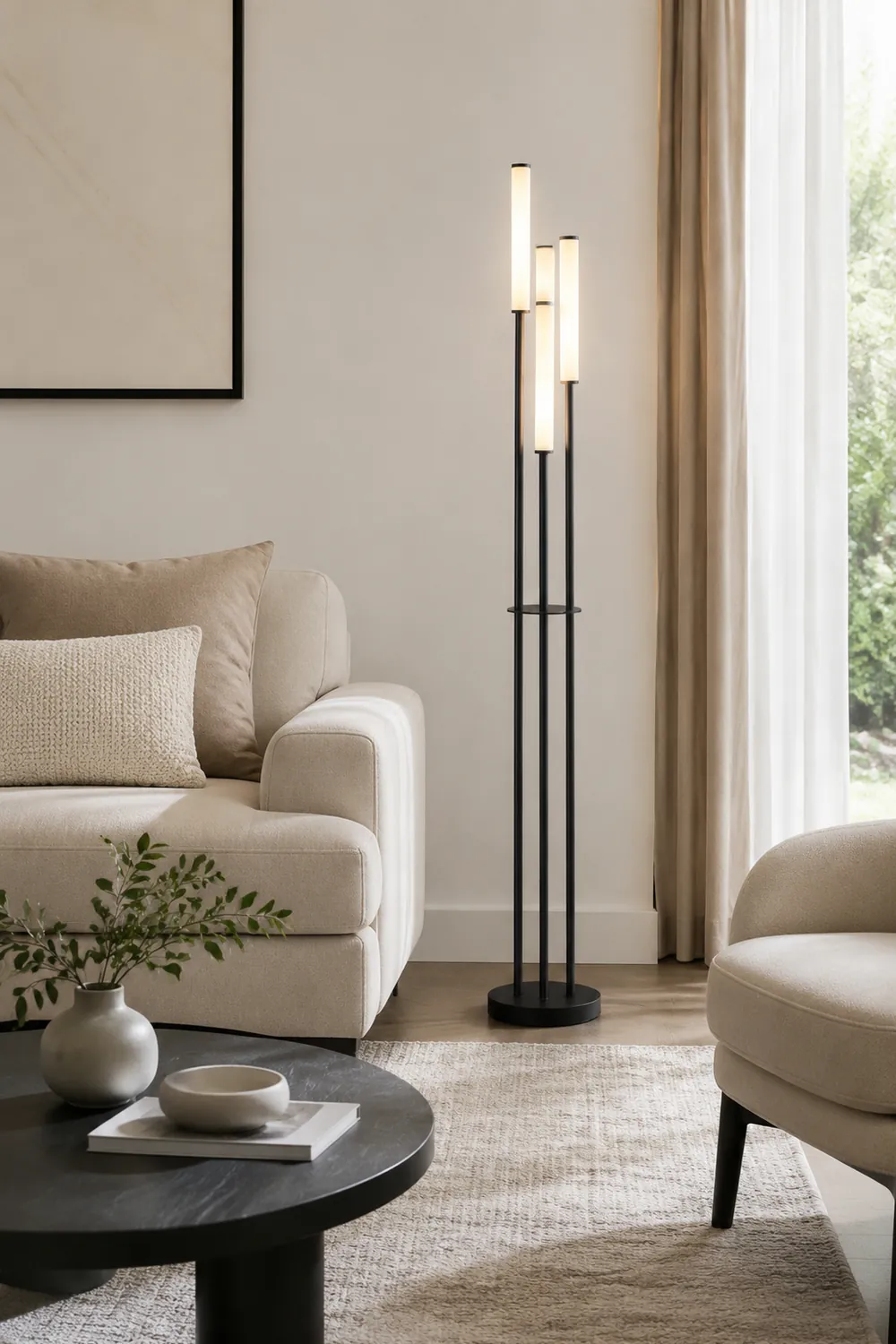 Eryn Schwarze Stehlampe, Metall & Arcyl, 3-flammig, 150CM Lang - Lumpaz
