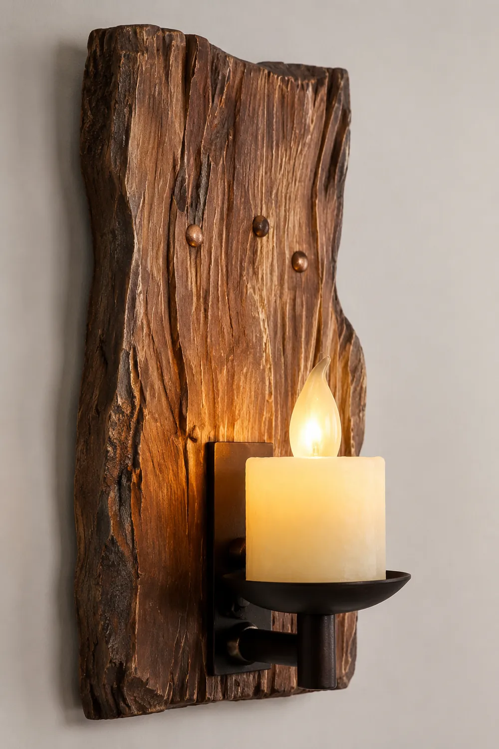 Austin Rechteckige Kerze Wandleuchte, Holz & Metall - Lumpaz