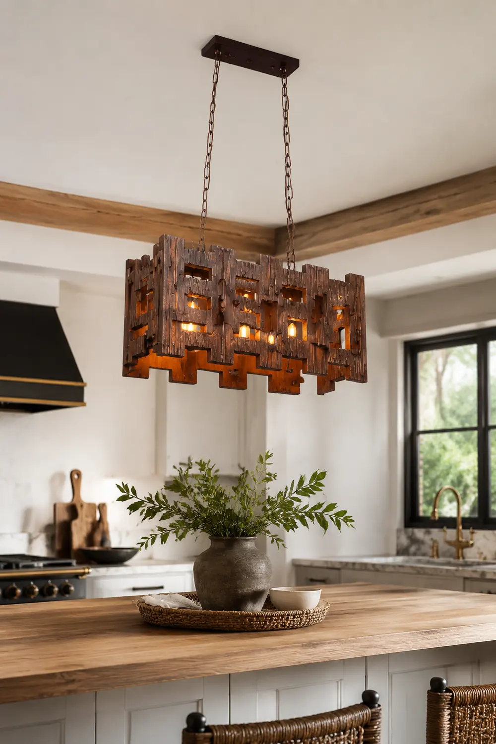 Austin Rechteckige Pendelleuchte, Metall & Holz, 50x100cm - Lumpaz