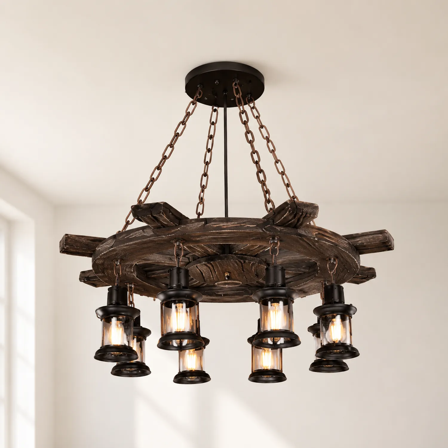 Austin Ruder Pendelleuchte, Metall & Holz, 8-flammig - Lumpaz