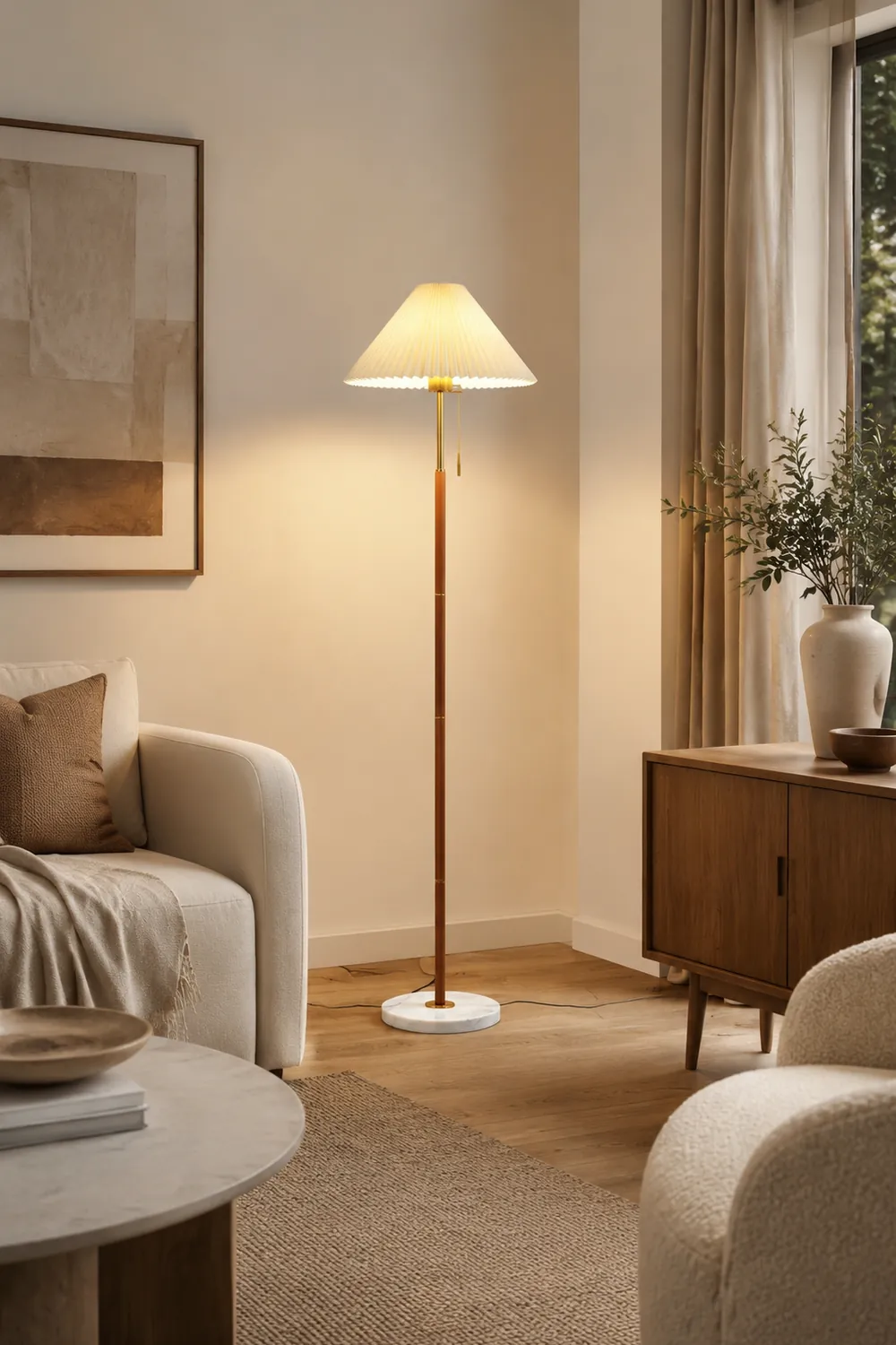Ozawa Stehlampe Floor Lamp Plissiert, Metall&Stoff, 170CM Lang - Lumpaz