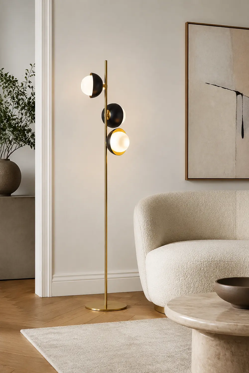 Salgado Schwarz & Gold Halbkreis Stehleuchte, 3-flamming, Metall, 53CM Lang - Lumpaz