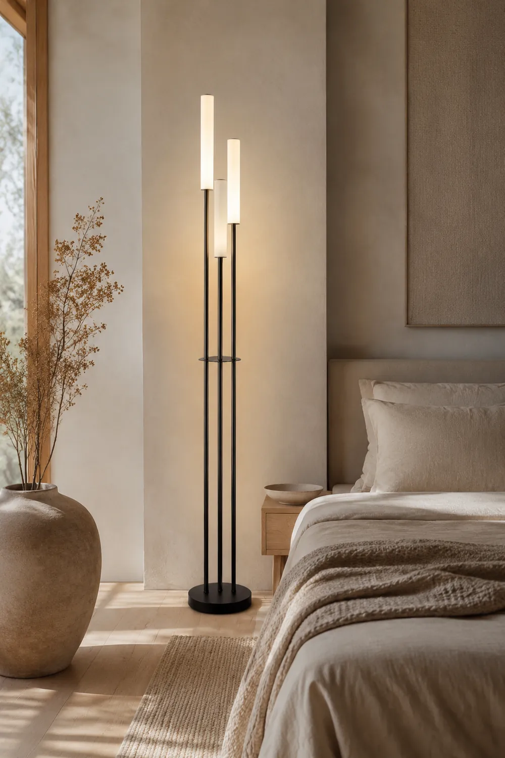Eryn Schwarze Stehlampe, Metall & Arcyl, 3-flammig, 150CM Lang - Lumpaz