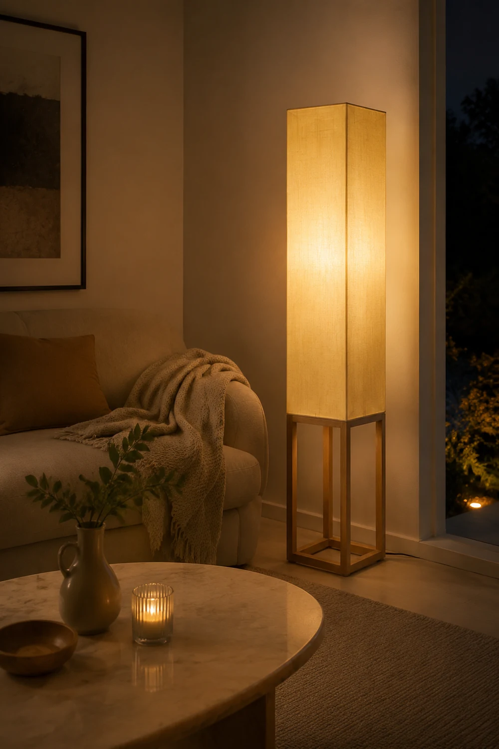 Ozawa Rechteckige Stehlampe, Holz & Textil, 119CM Lang - Lumpaz