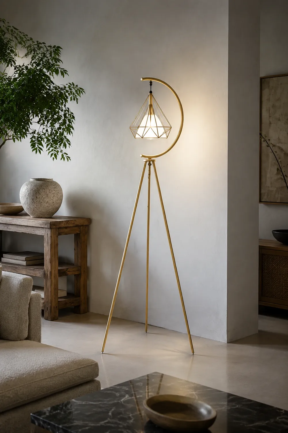 Eryn Diamantförmiger Lampenschirm Stativ Stehlampe, Metall, 2 Farben, 160CM Lang - Lumpaz