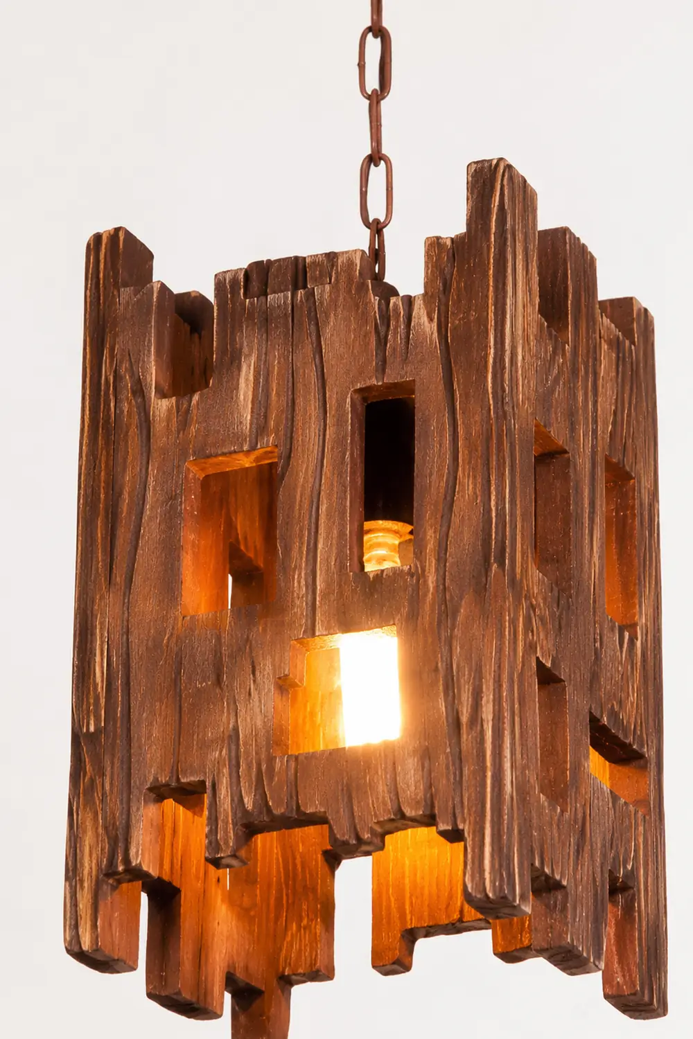 Austin Rechteckige Pendelleuchte, Metall & Holz, 22x22x100cm - Lumpaz