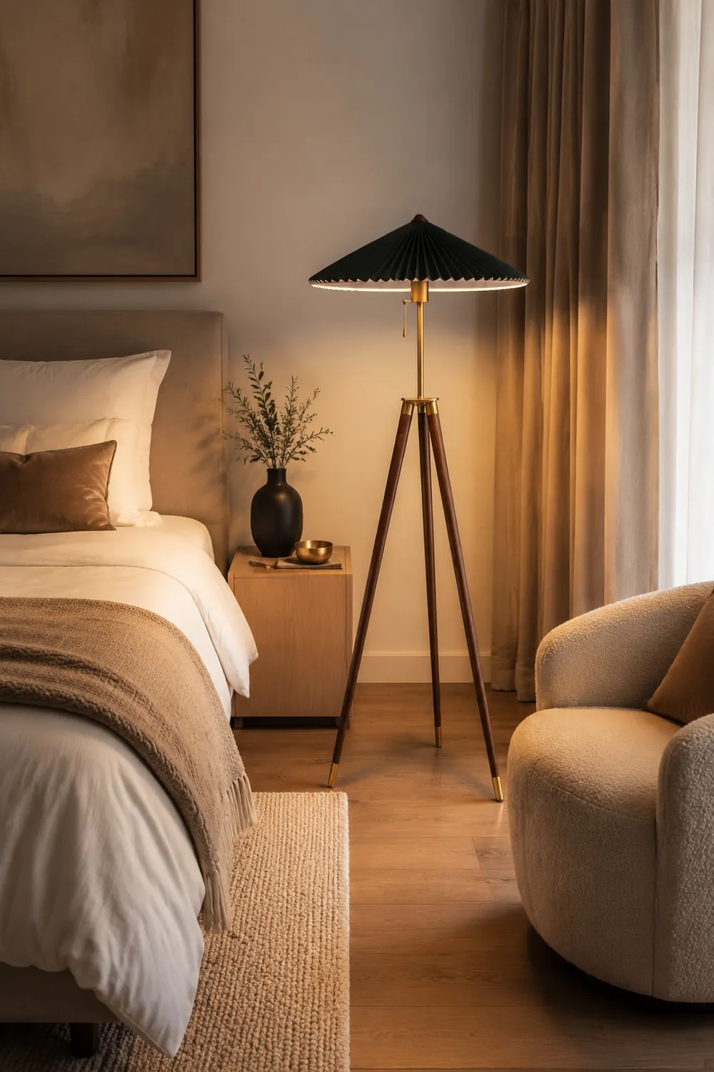 Ozawa Plissierte Stativ-Stehleuchte, Holz & Stoff, 150CM Lang - Lumpaz
