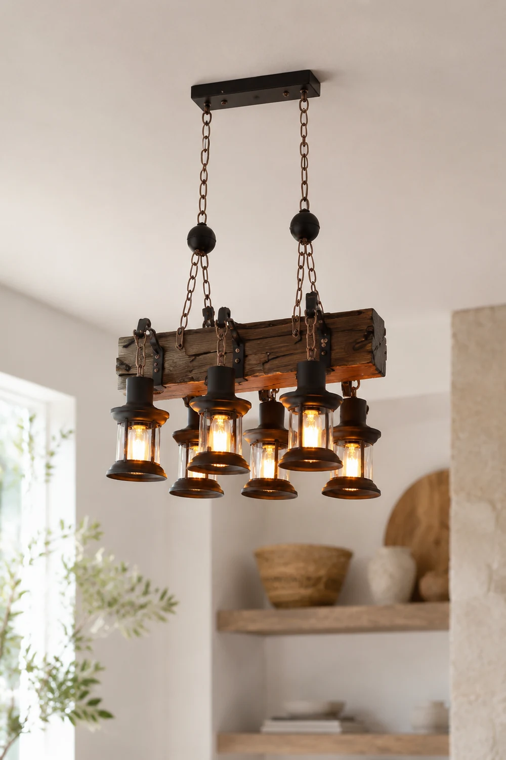 Austin Pendelleuchte, Metall & Holz, 6-flammig - Lumpaz