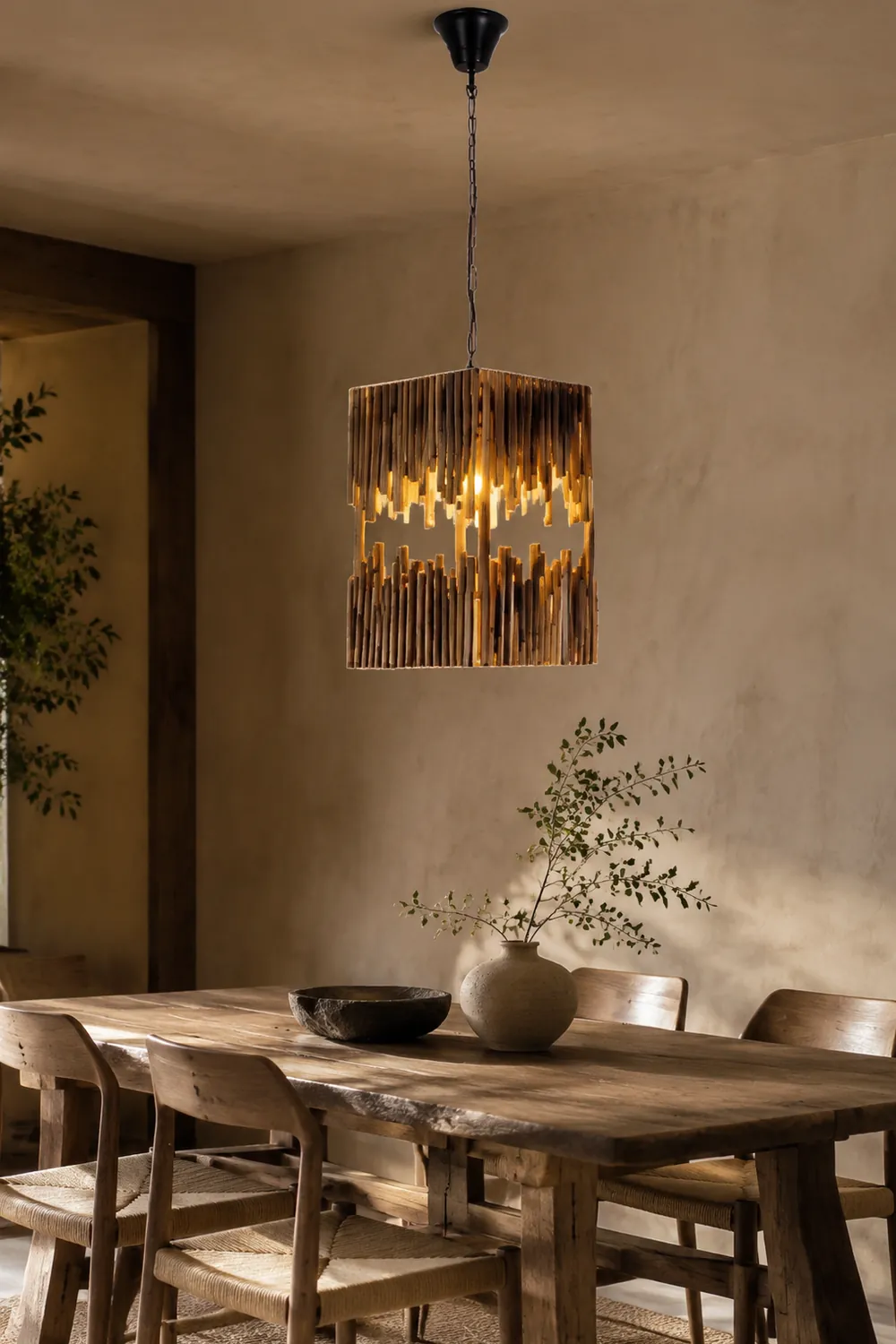 Austin Rechteckige Pendelleuchte, Metall & Holz - Lumpaz
