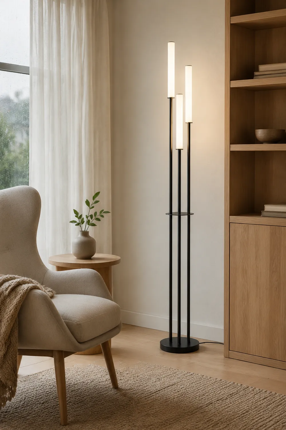 Eryn Schwarze Stehlampe, Metall & Arcyl, 3-flammig, 150CM Lang - Lumpaz