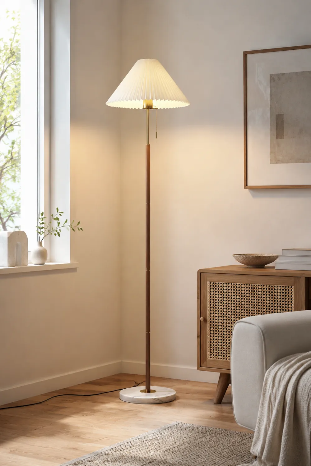 Ozawa Stehlampe Floor Lamp Plissiert, Metall&Stoff, 170CM Lang - Lumpaz