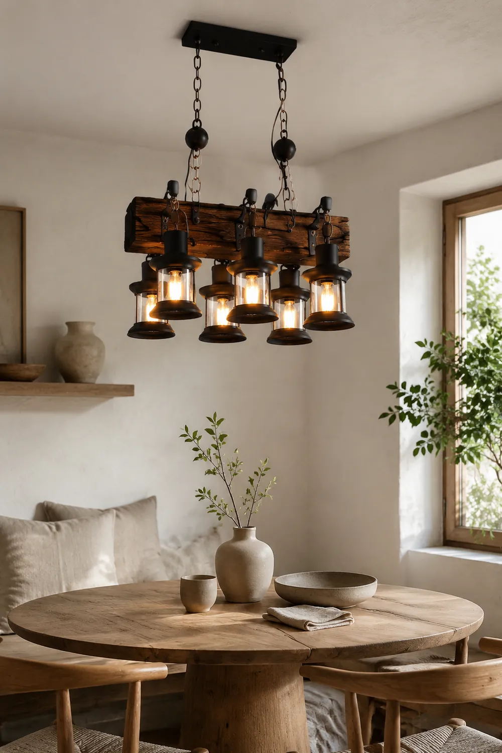 Austin Pendelleuchte, Metall & Holz, 6-flammig - Lumpaz