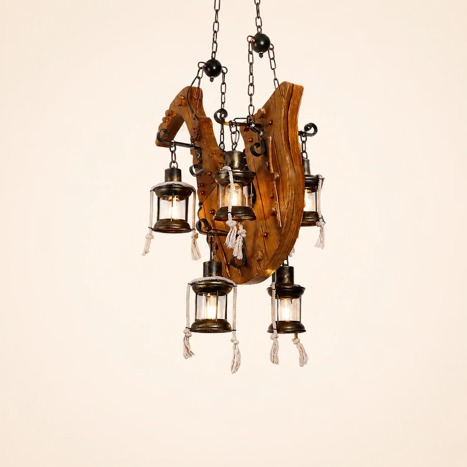 Austin Saxophon Pendelleuchte, Metall & Holz, 5-flammig - Lumpaz