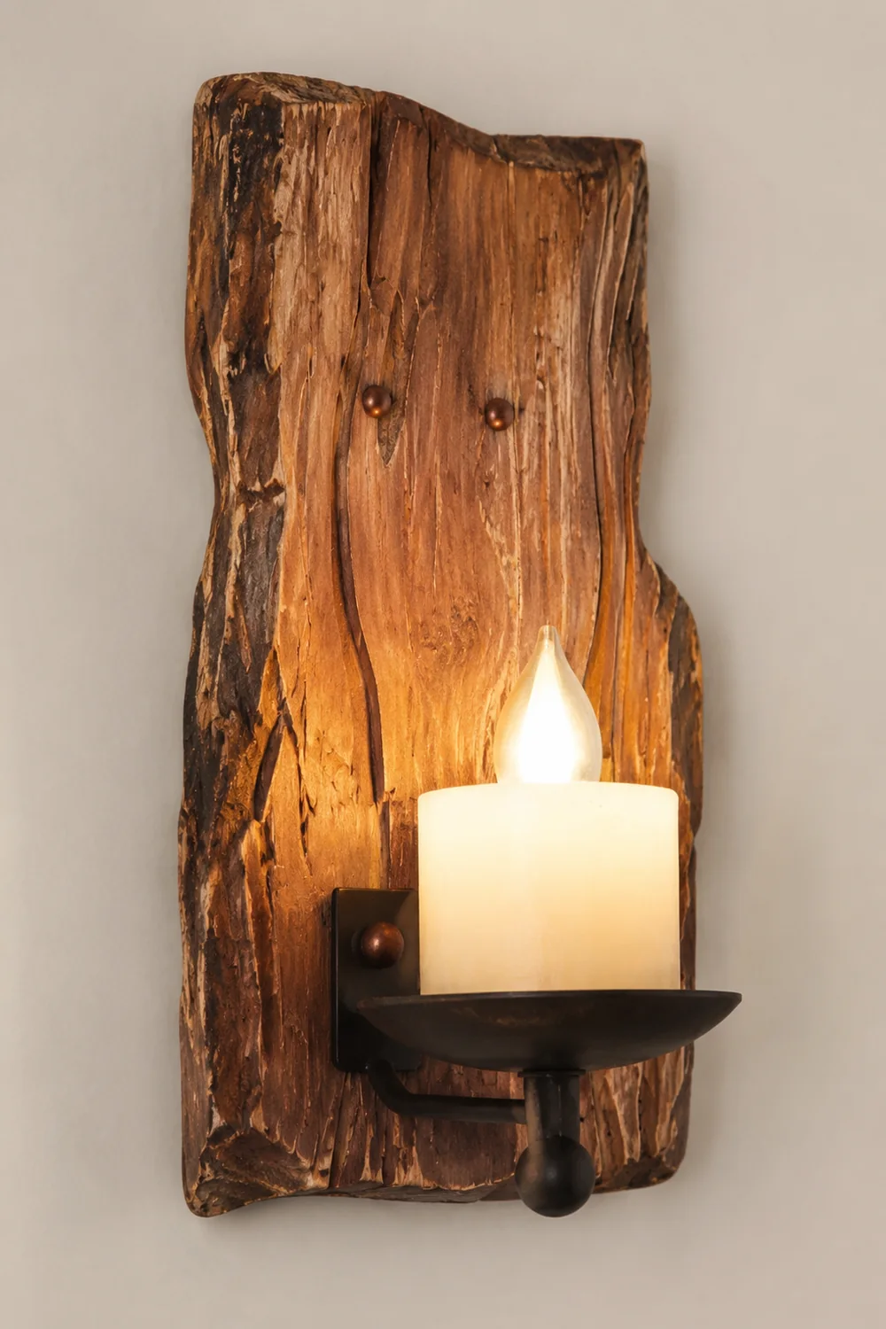 Austin Rechteckige Kerze Wandleuchte, Holz & Metall - Lumpaz