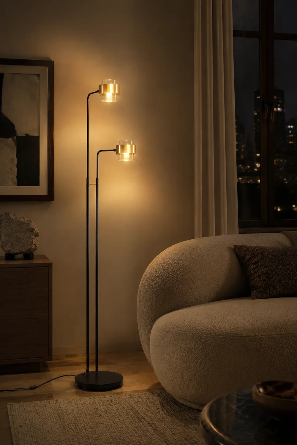 Salgado Schwarze Stehlampe, Metall, 2-flammig, 170CM Lang - Lumpaz
