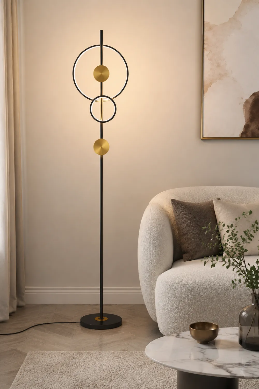 Arisha Ring Stehlampe, 2-flammig, 170CM Lang - Lumpaz