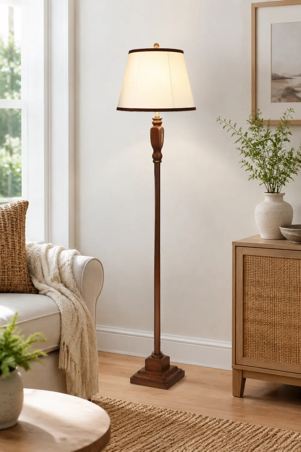 Eryn Braune Stehleuchte, Metall&Stoff, 2 Stile, 163CM Lang - Lumpaz