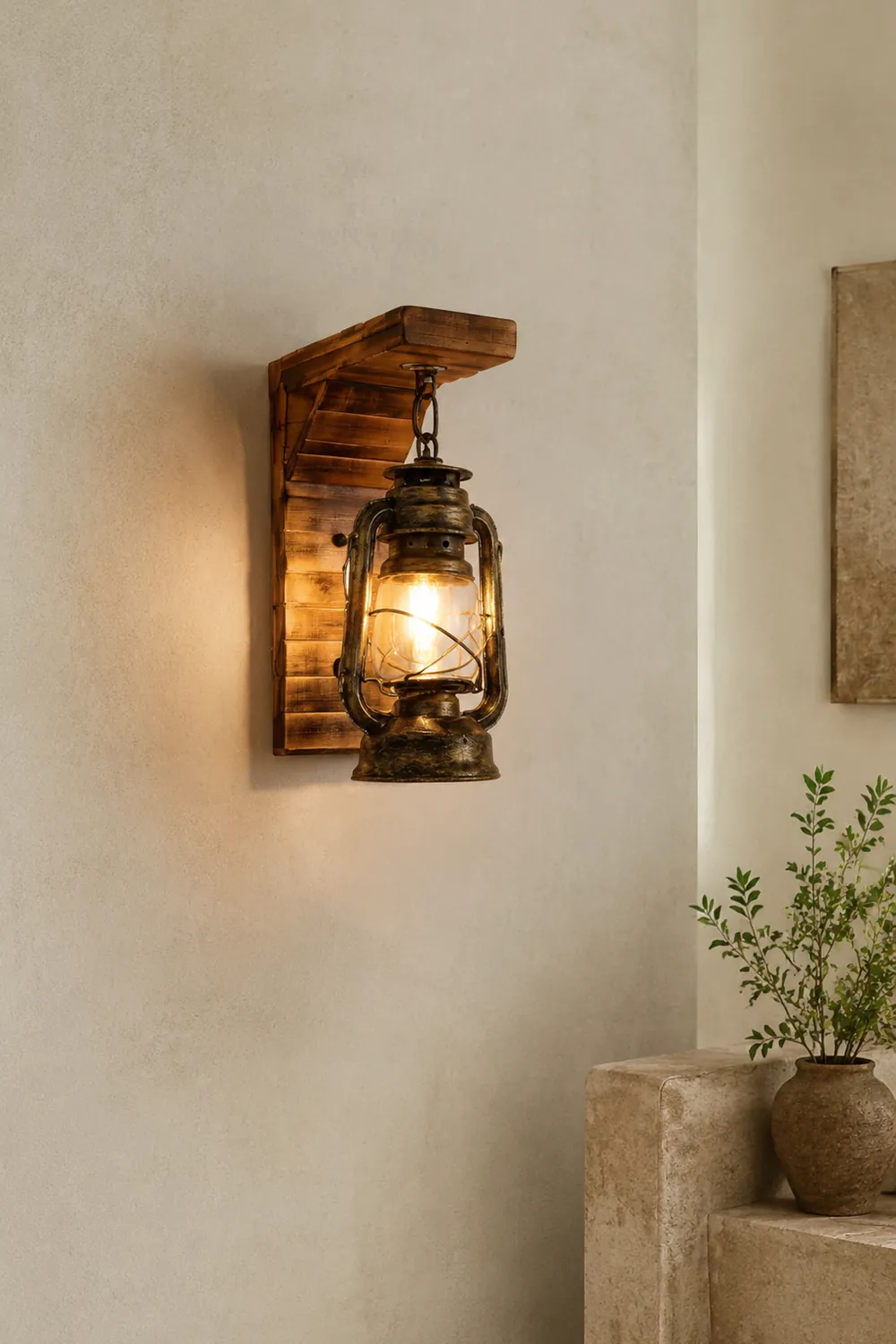 Austin Laterne Wandleuchte, Metall & Holz, 12x40cm - Lumpaz