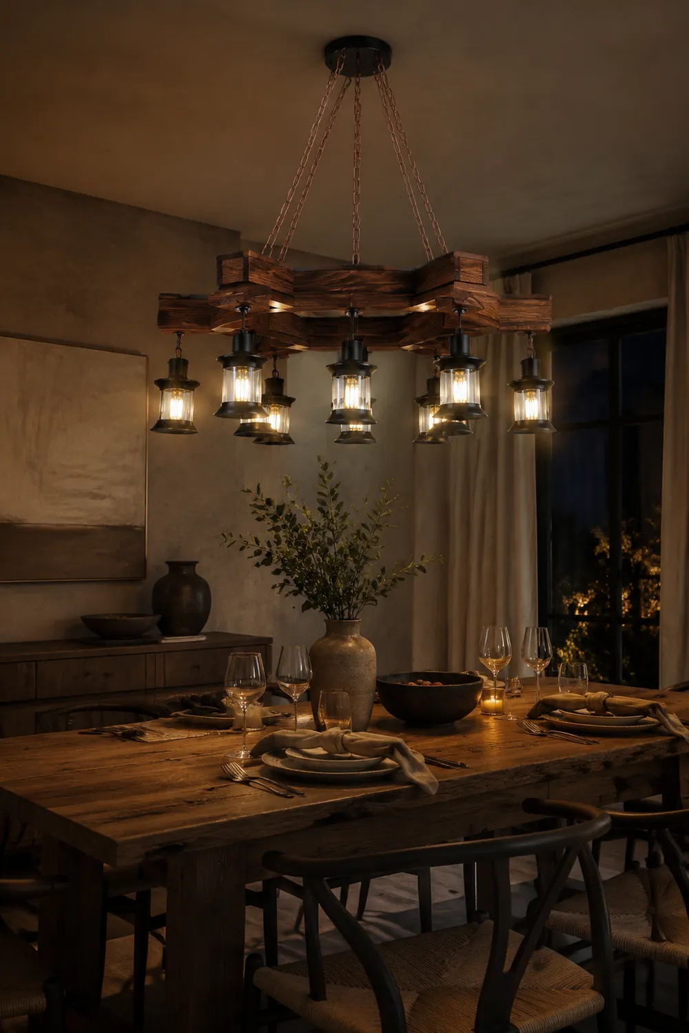 Austin Pendelleuchte, Metall & Holz, 11-flammig - Lumpaz