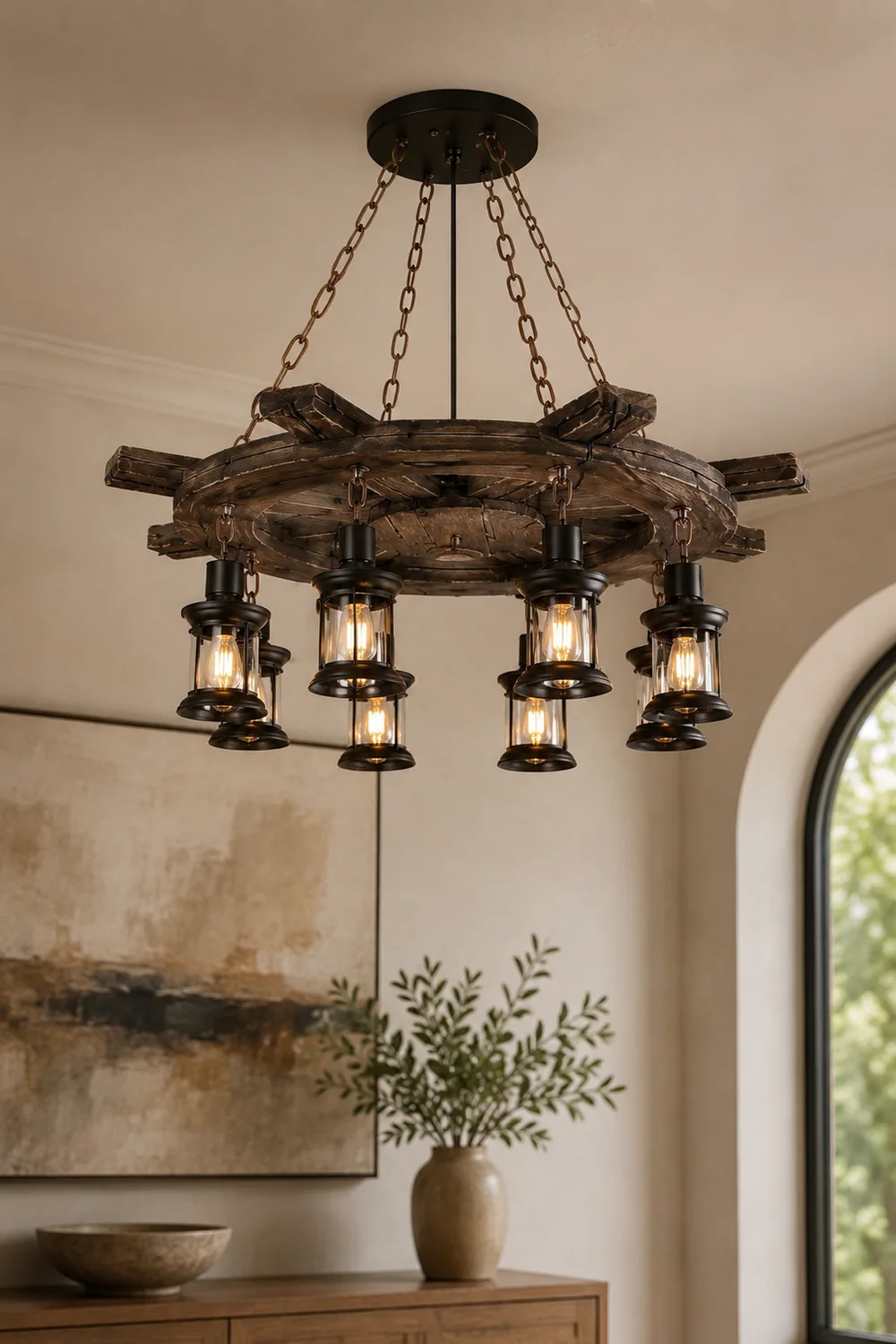 Austin Ruder Pendelleuchte, Metall & Holz, 8-flammig - Lumpaz