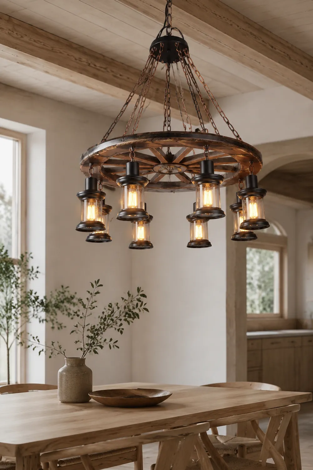Austin Ruder Pendelleuchte, Metall & Holz, 8-flammig - Lumpaz